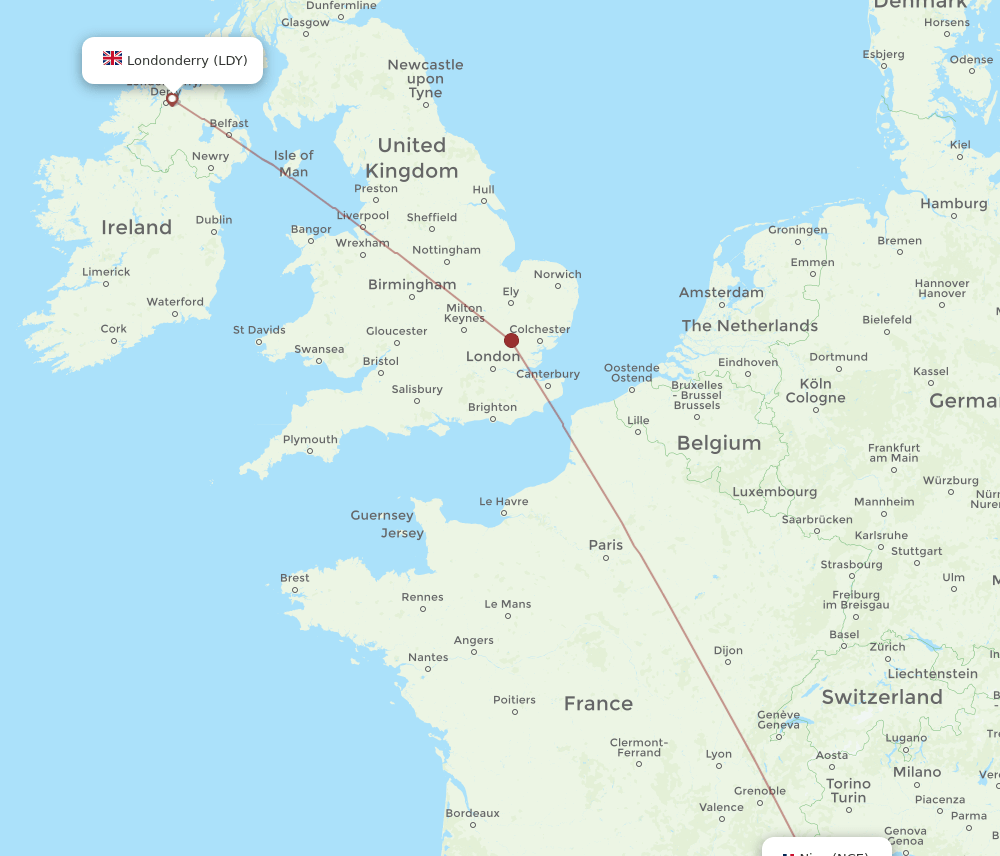 LDY-NCE flight routes