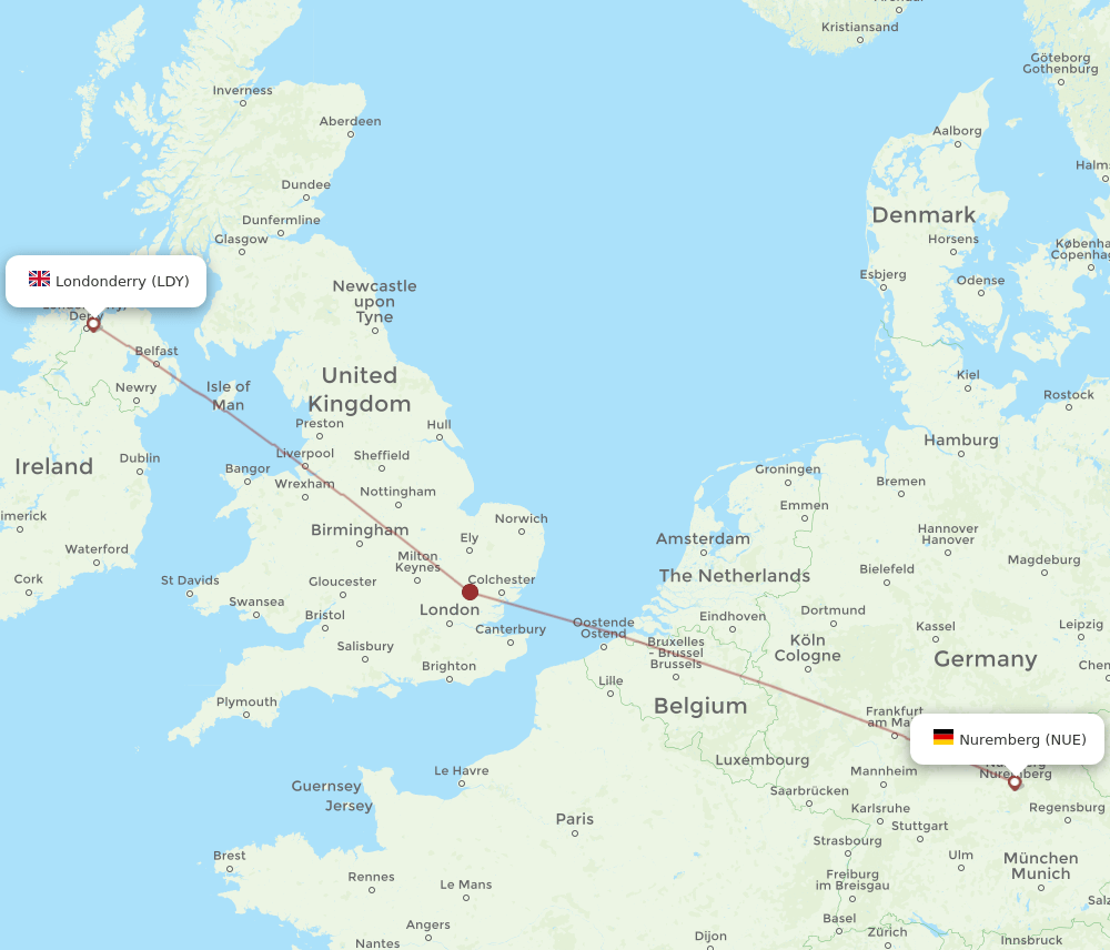 Nuremberg - Derry route map and flight paths