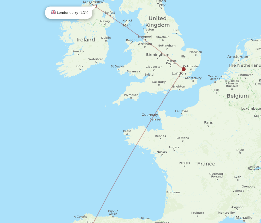Derry - Porto route map and flight paths