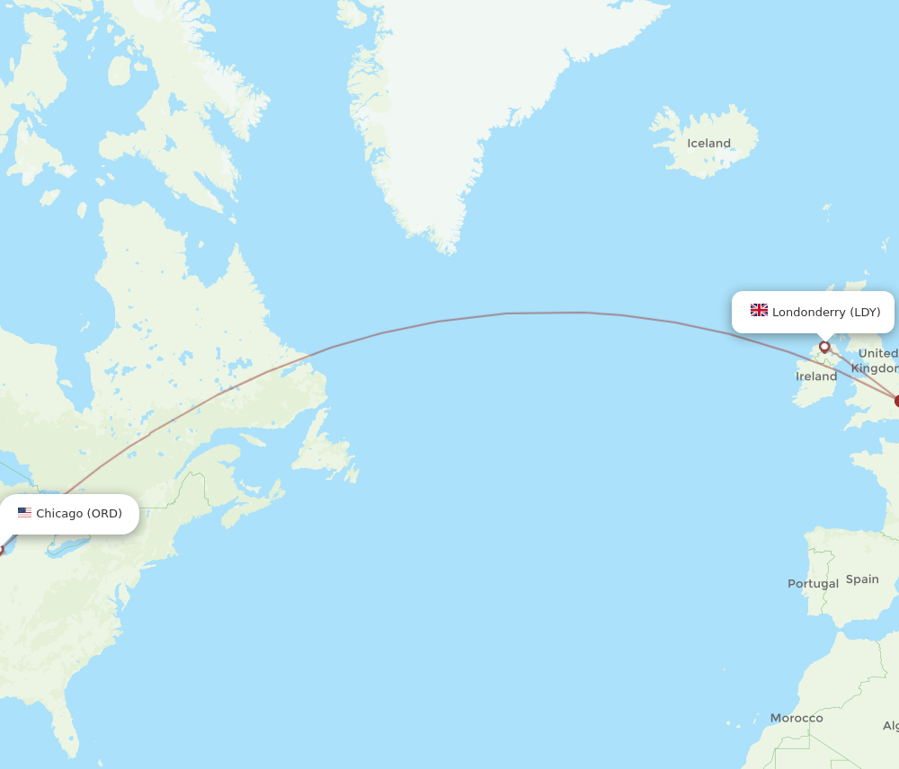 LDY-ORD flight routes