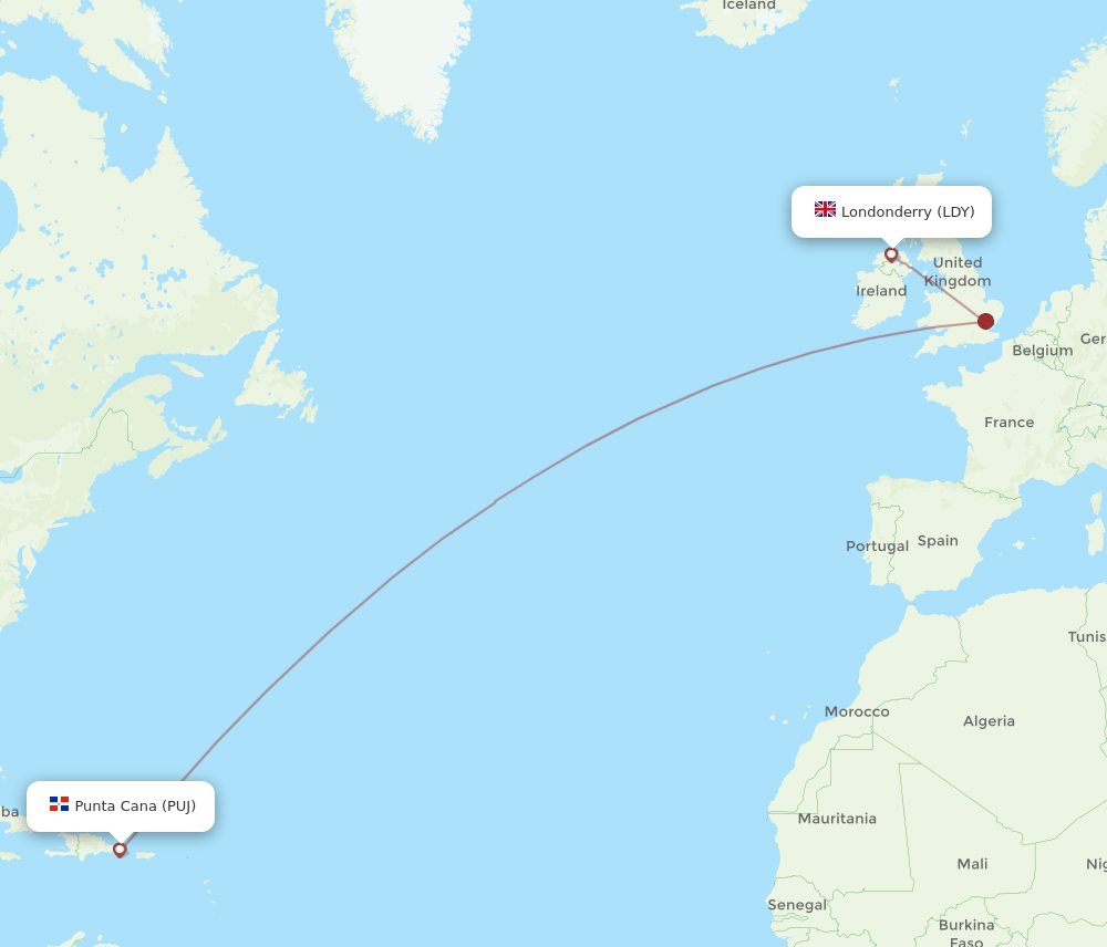 LDY-PUJ flight routes