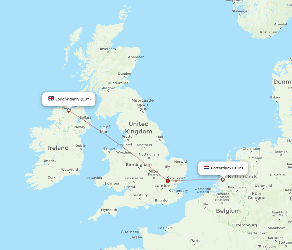 LDY to RTM flights and routes map