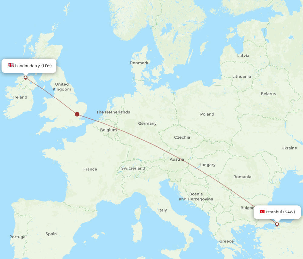 LDY to SAW flights and routes map