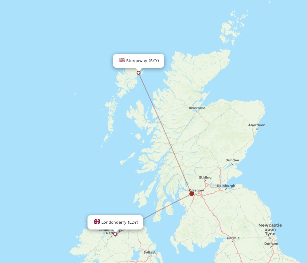 LDY-SYY flight routes