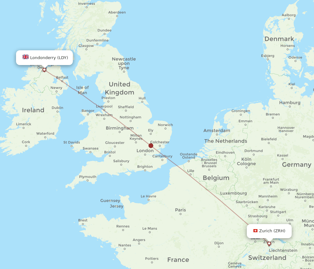 ZRH to LDY flights and routes map