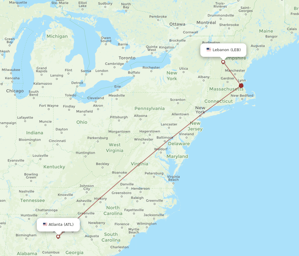 LEB-ATL flight routes