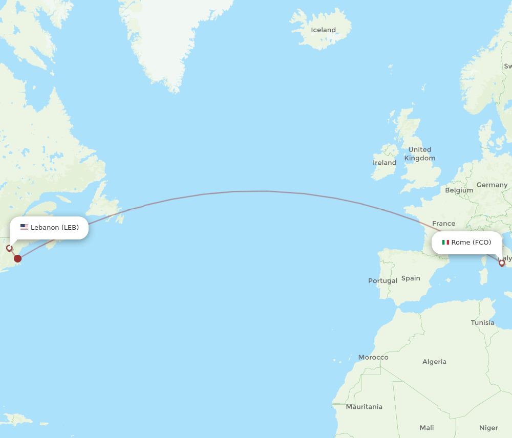 LEB-FCO flight routes