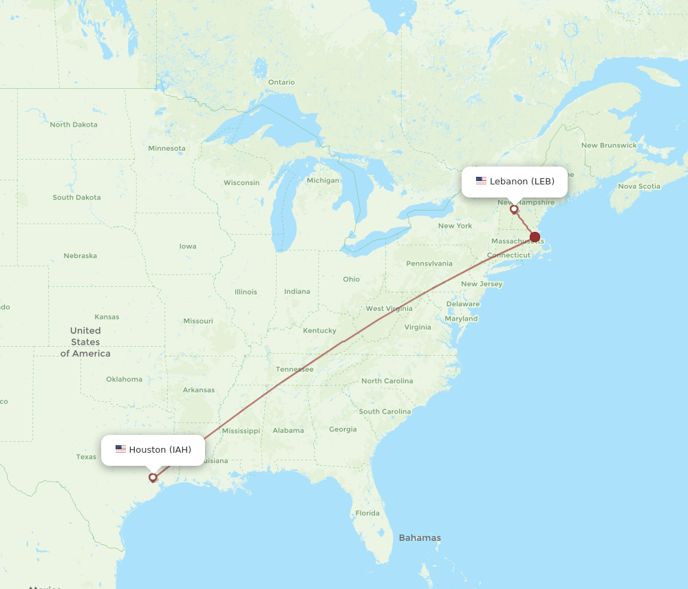 LEB-IAH flight routes