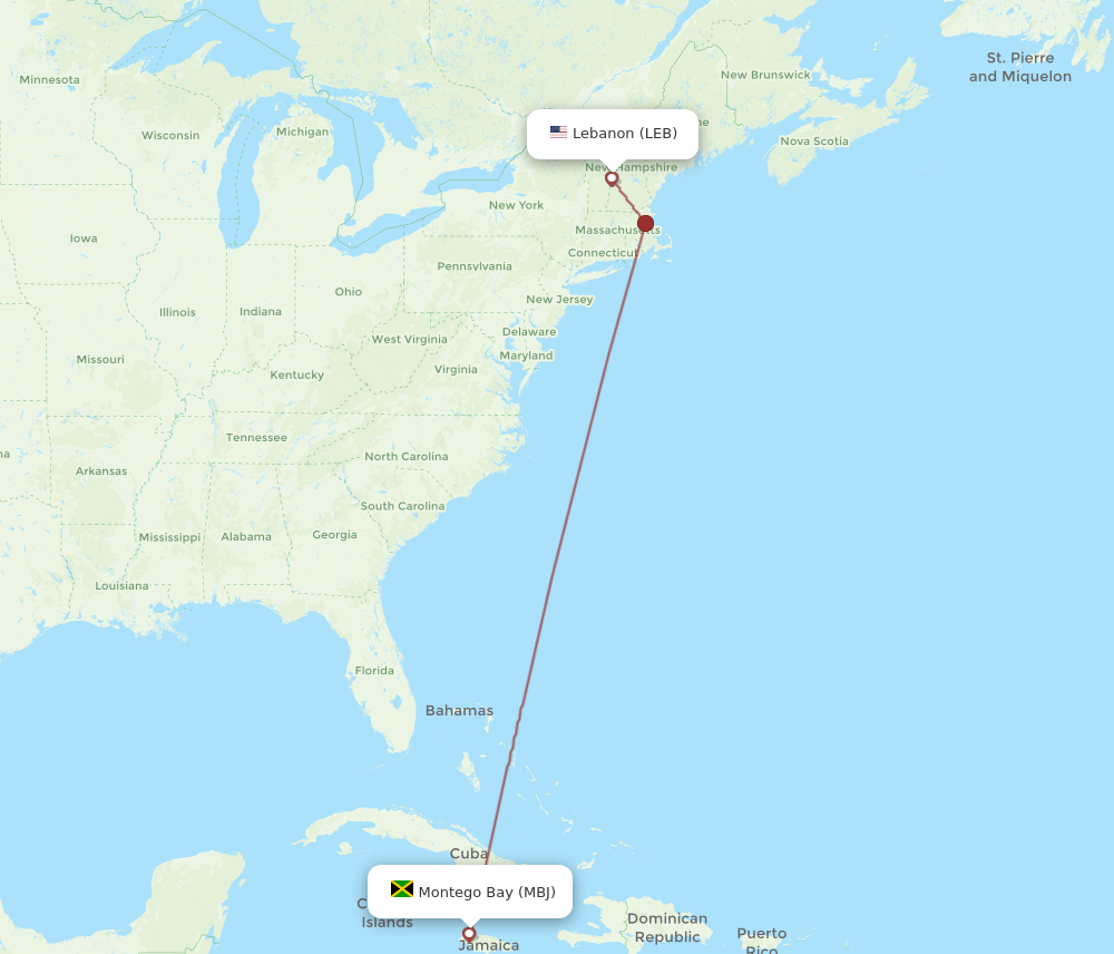 LEB-MBJ flight routes