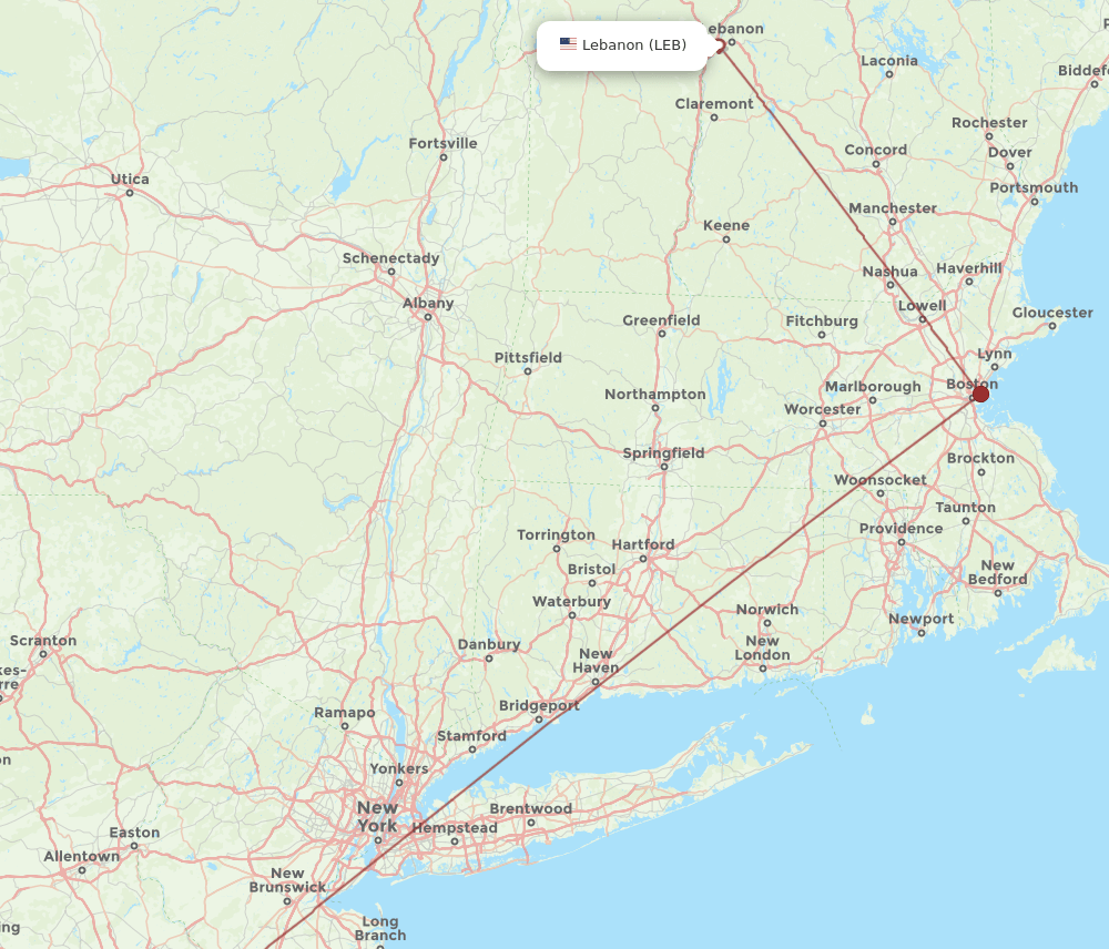 LEB-PHL flight routes