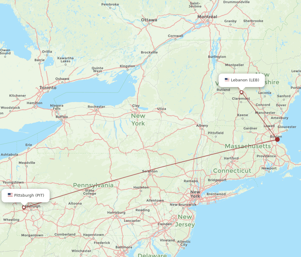LEB-PIT flight routes