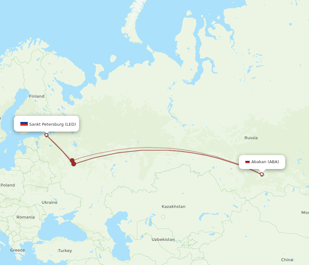 LED to ABA flights and routes map