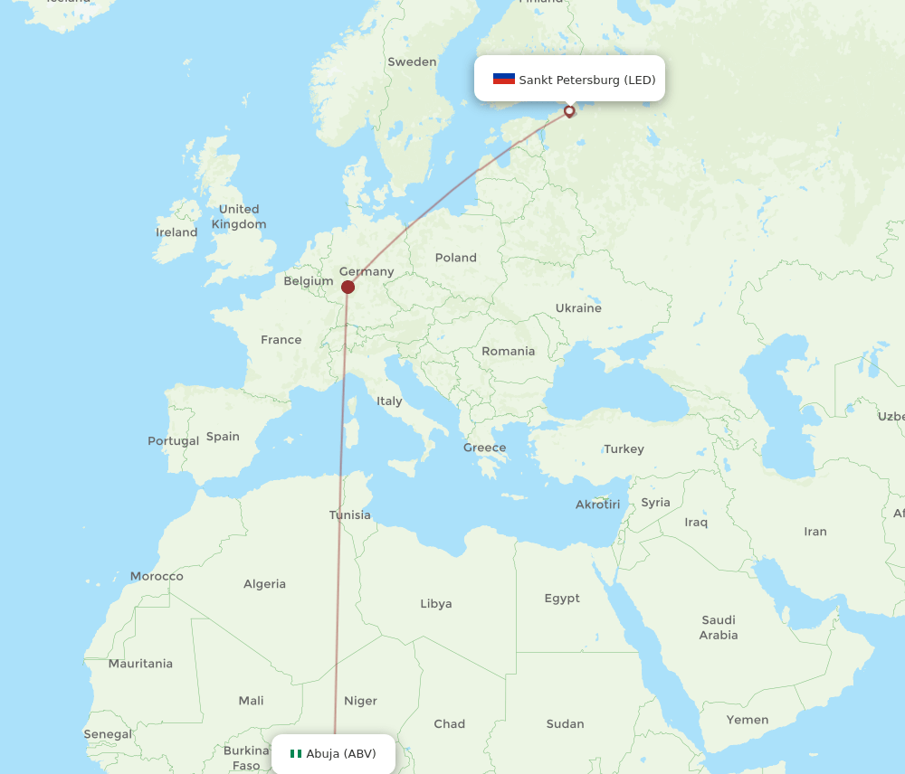 LED to ABV flights and routes map