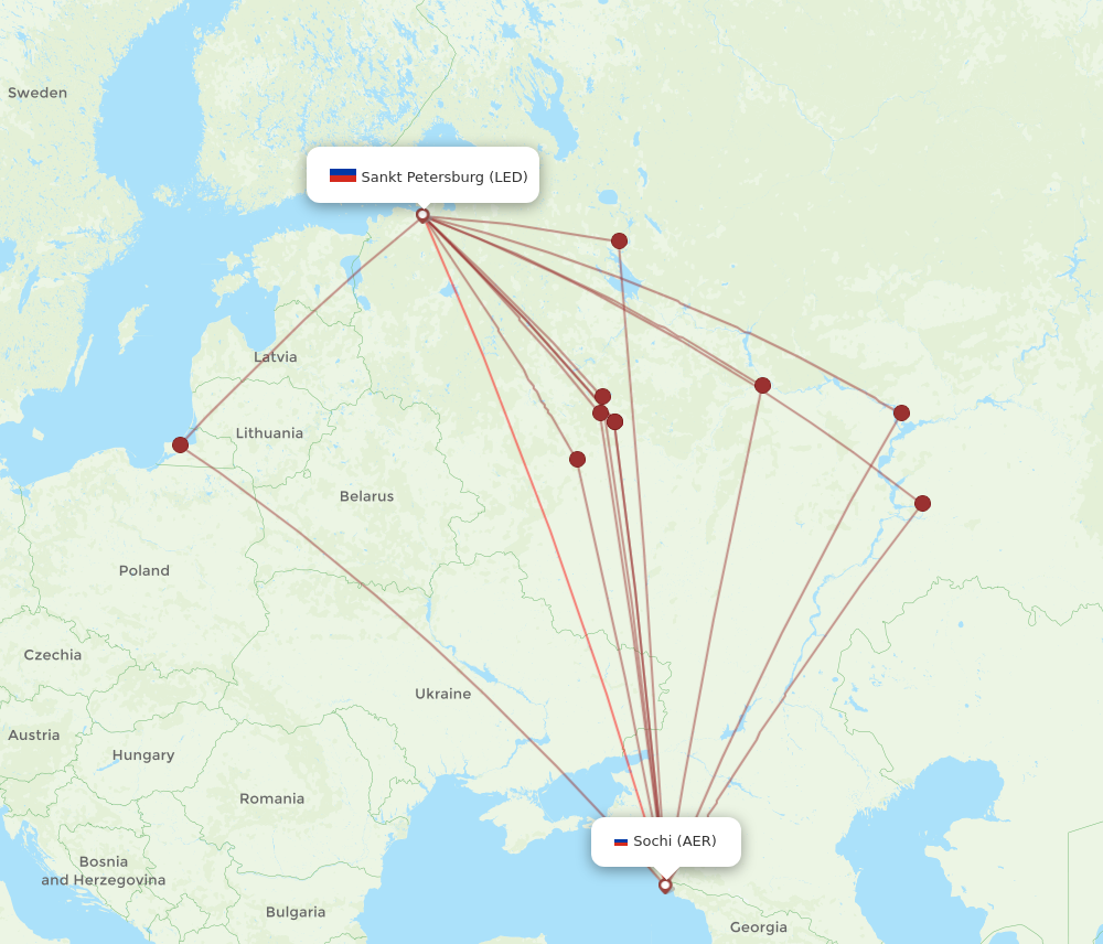 LED to AER flights and routes map