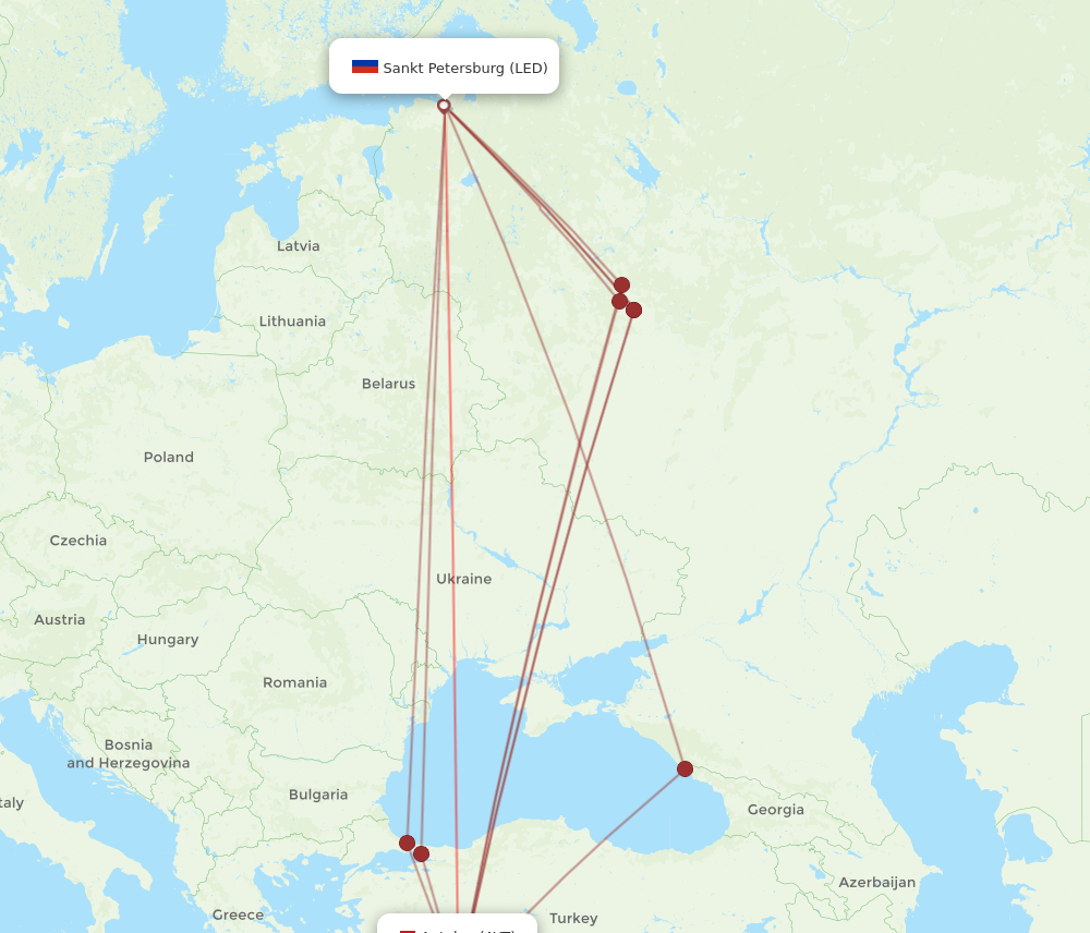 LED to AYT flights and routes map