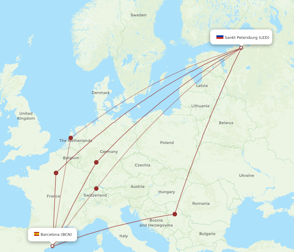 LED-BCN flight routes