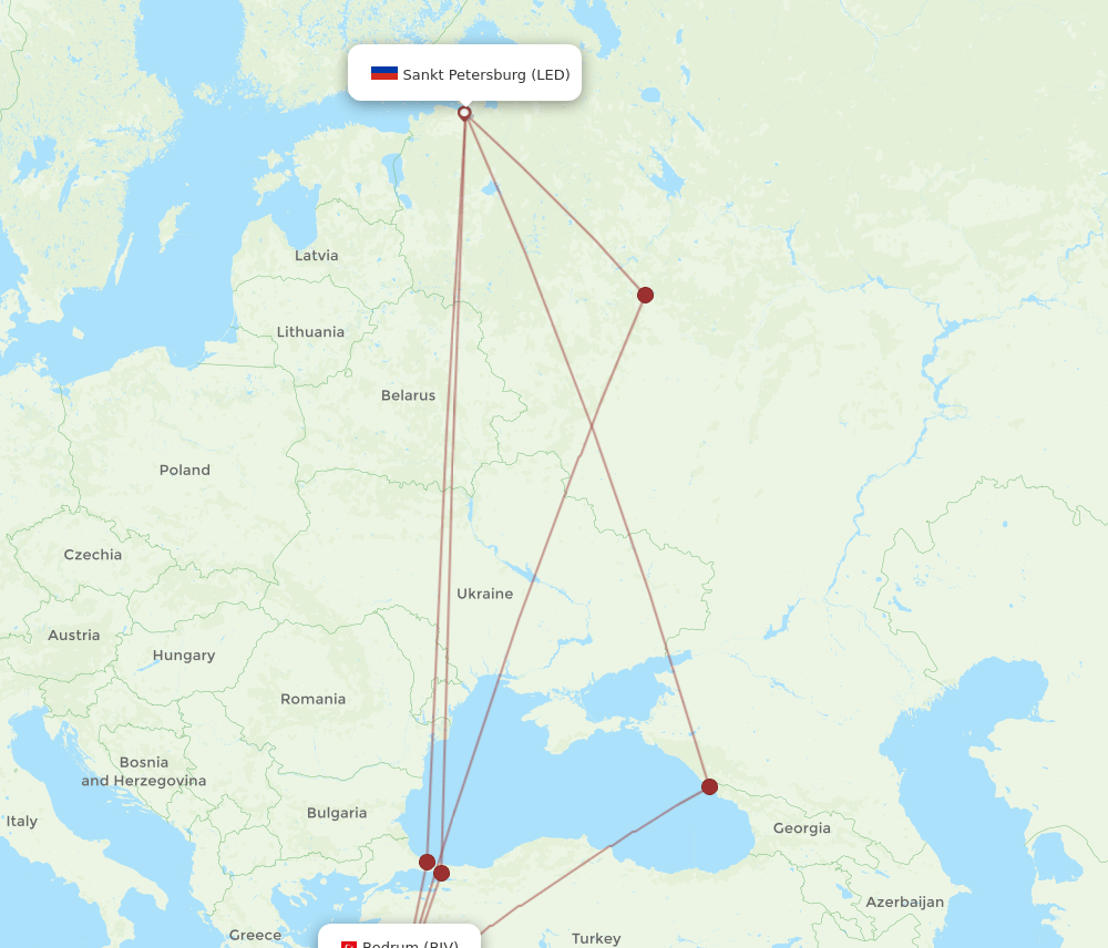 LED to BJV flights and routes map