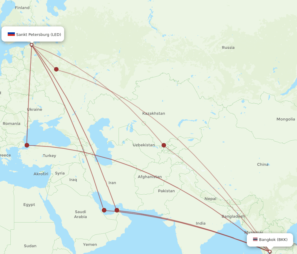 LED to BKK flights and routes map