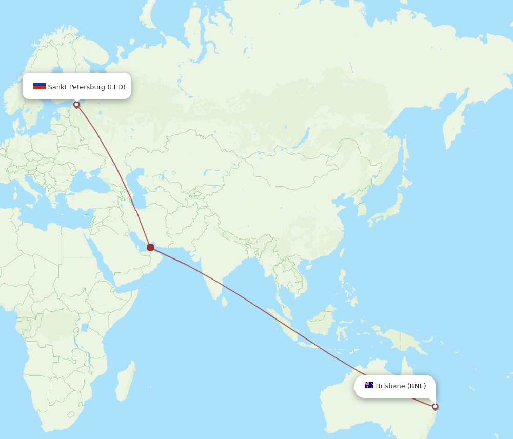 LED to BNE flights and routes map