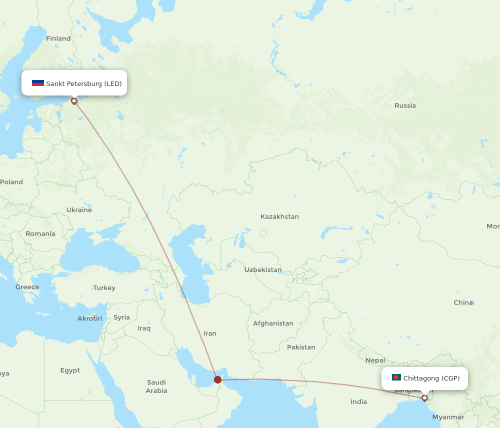 LED to CGP flights and routes map