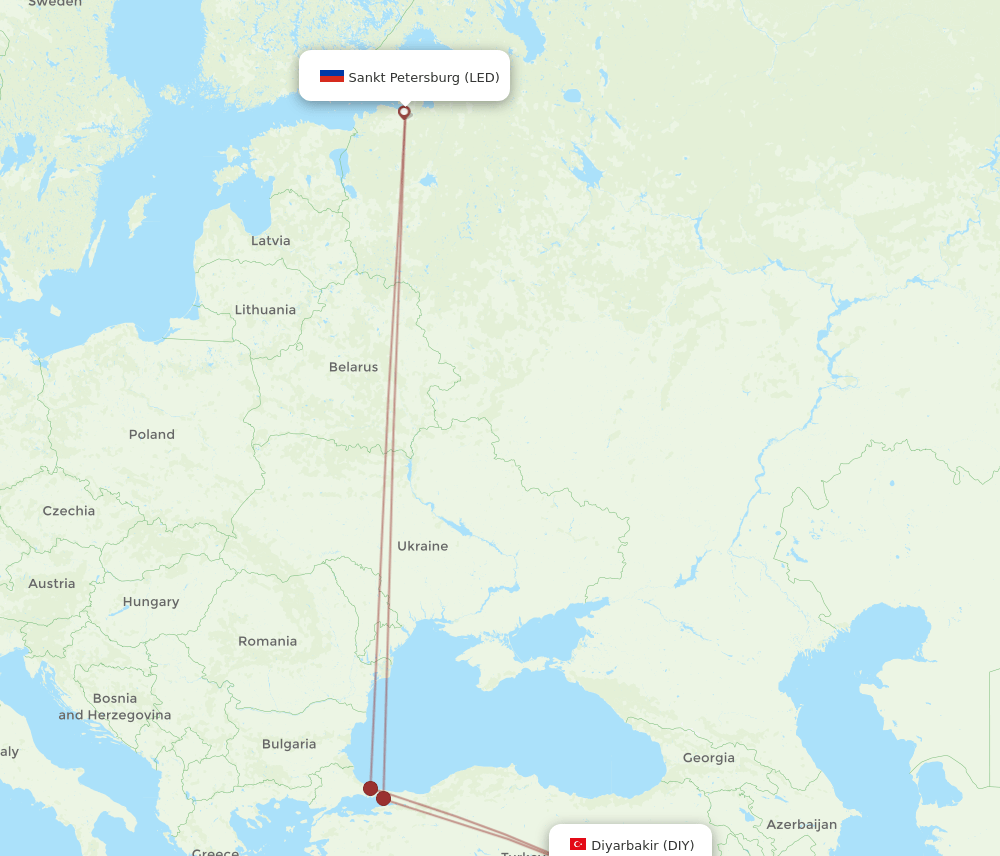 LED to DIY flights and routes map