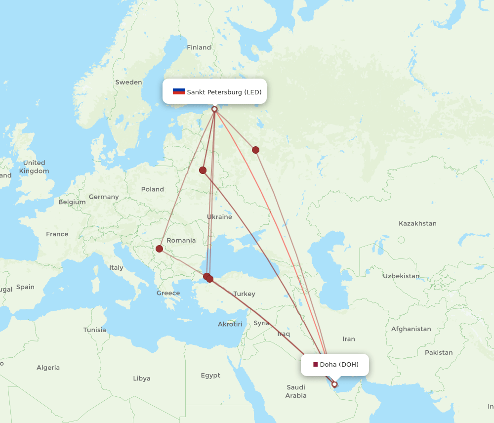 LED to DOH flights and routes map