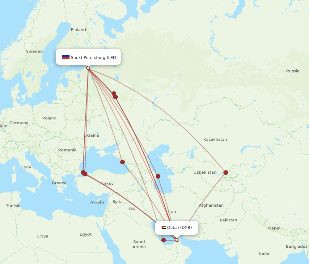 LED to DXB flights and routes map