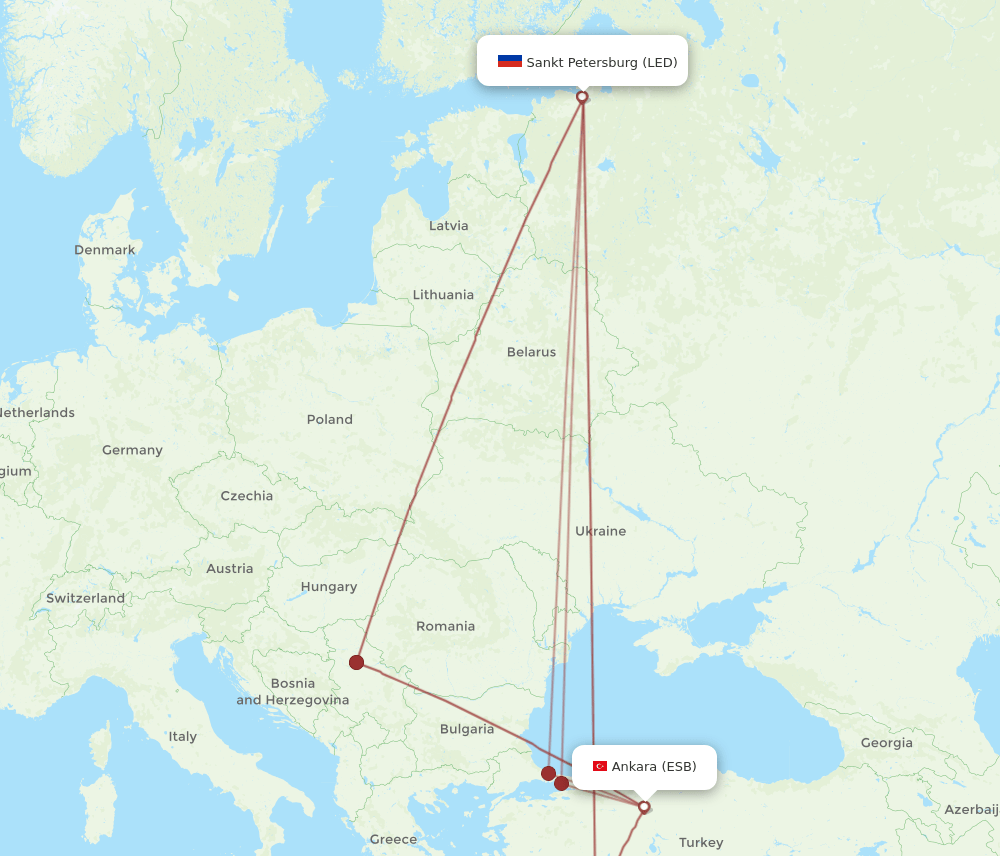 LED to ESB flights and routes map