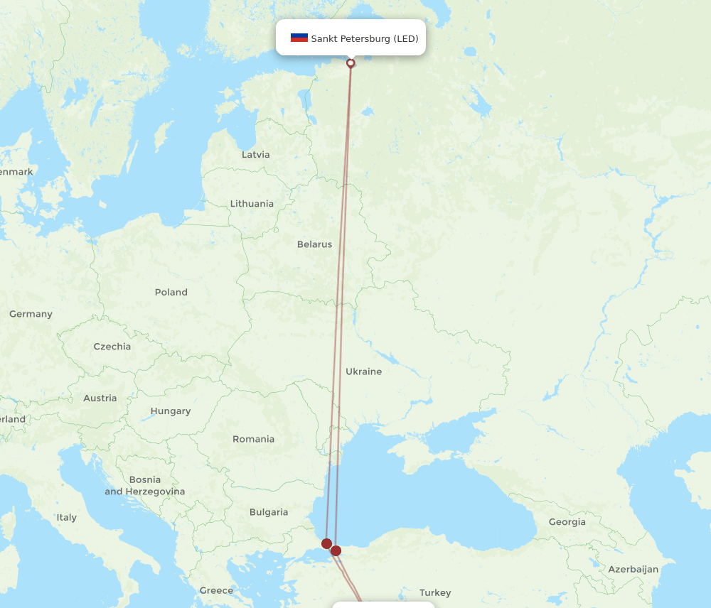 LED to GZP flights and routes map