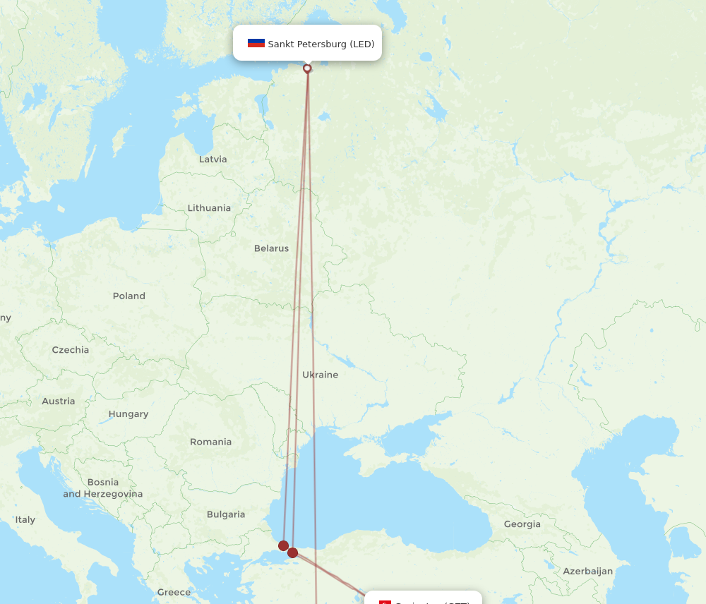 LED to GZT flights and routes map
