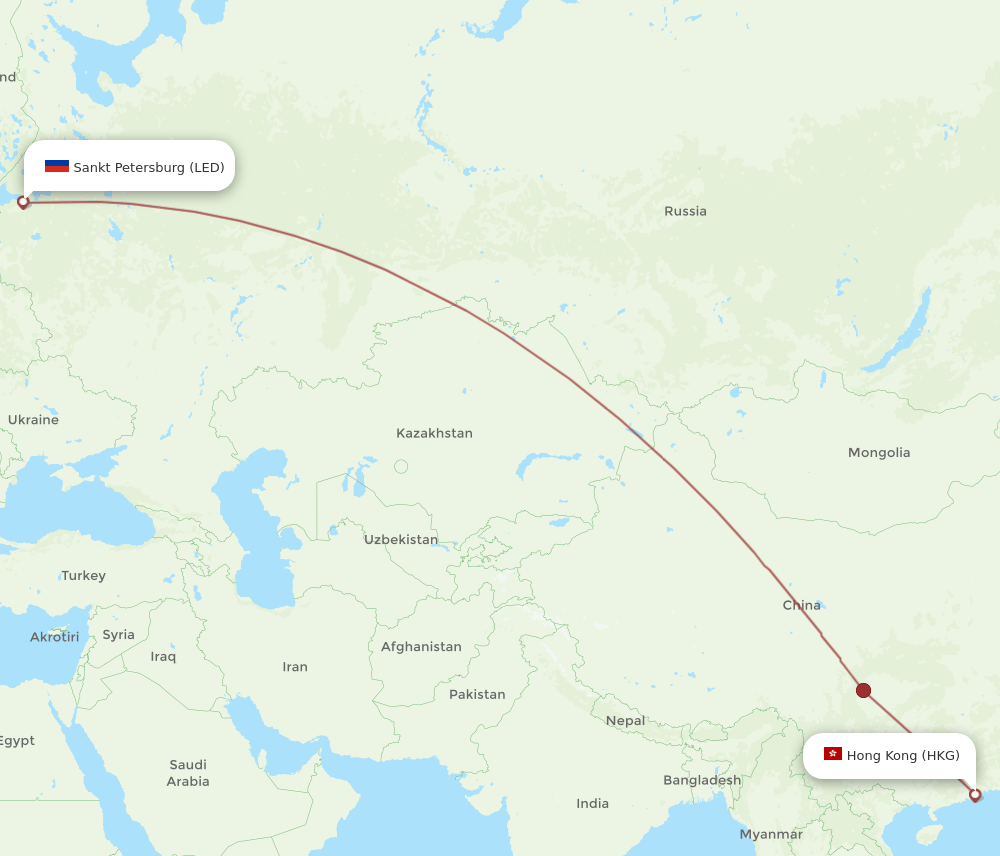 HKG to LED flights and routes map