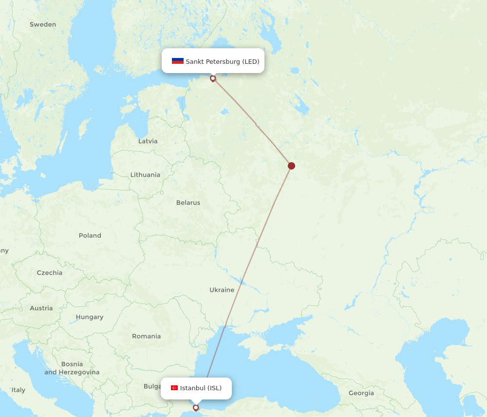 Saint Petersburg - Istanbul route map and flight paths