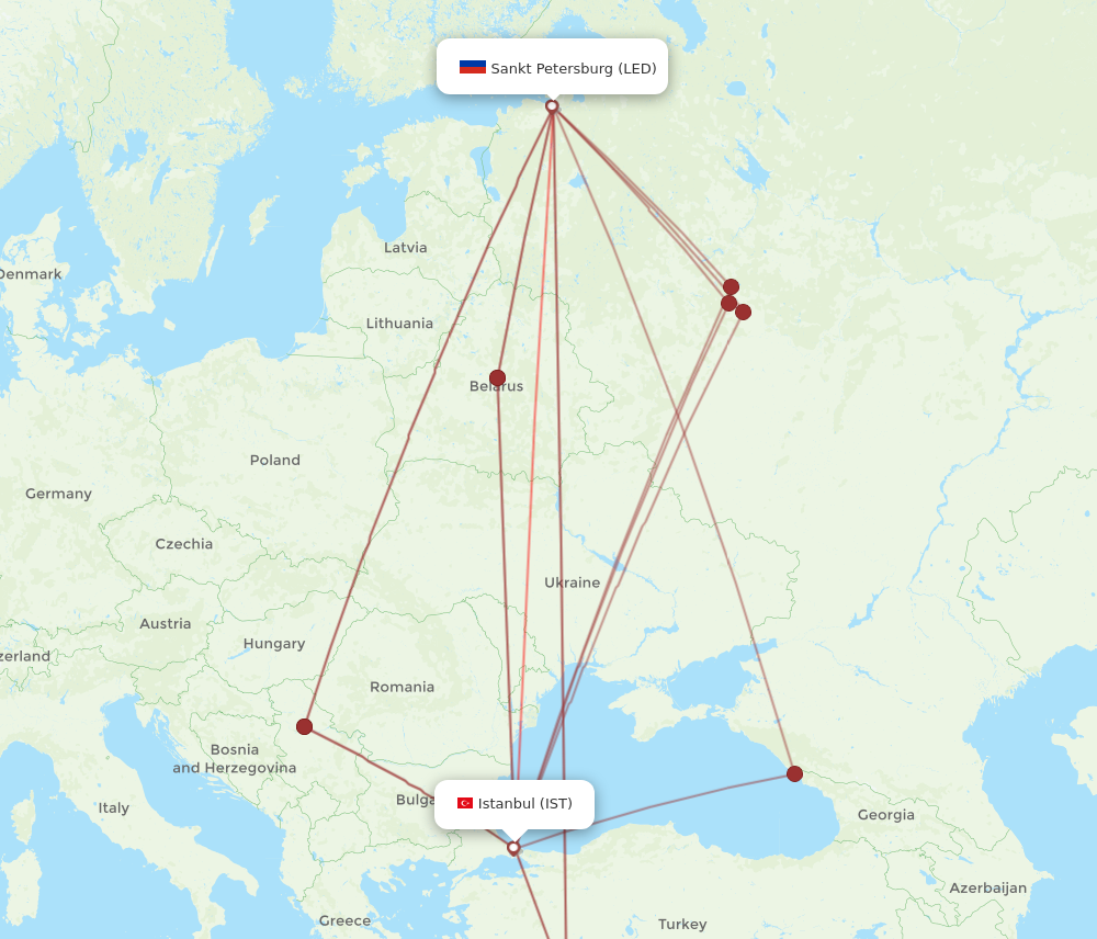LED to IST flights and routes map