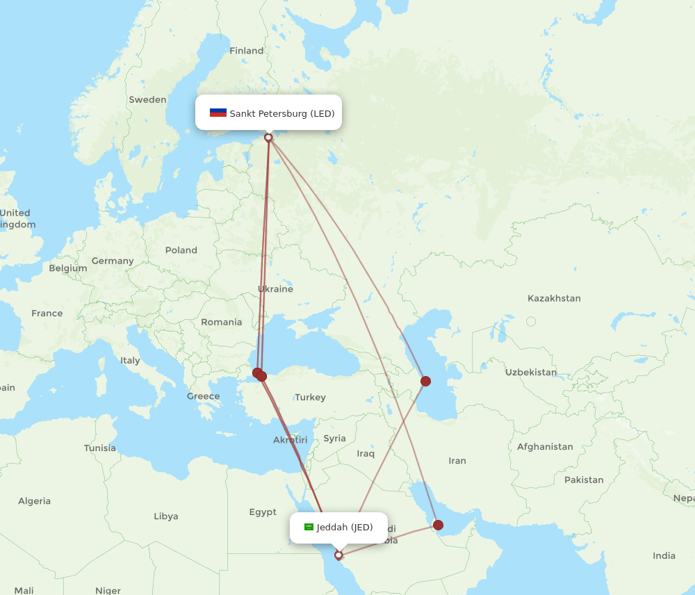 LED-JED flight routes