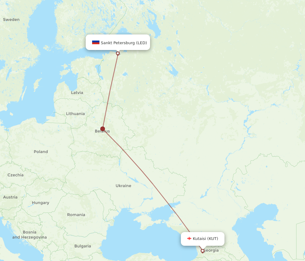 LED to KUT flights and routes map