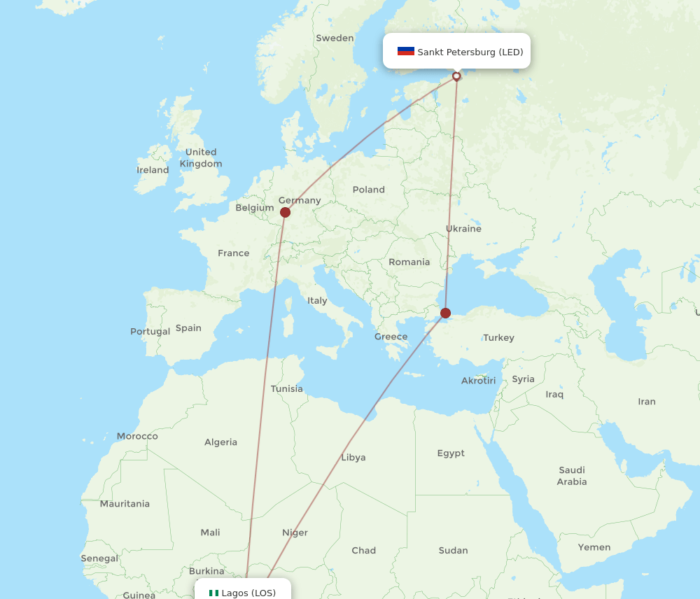 LED to LOS flights and routes map