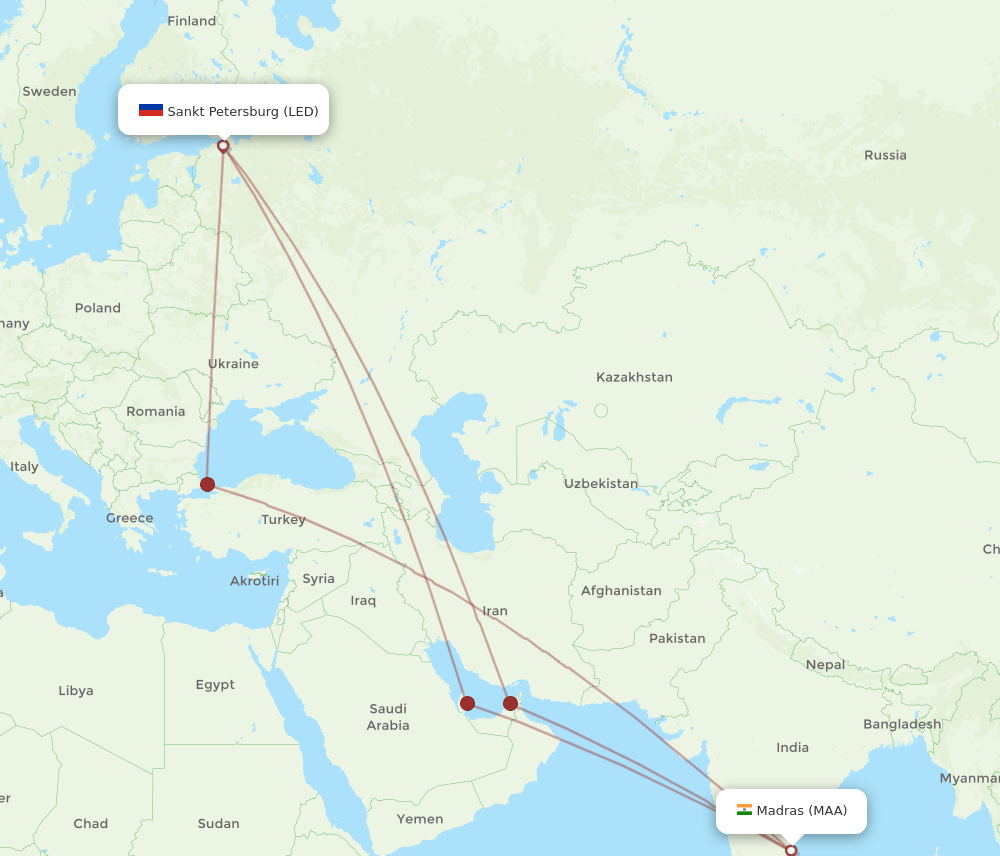 LED-MAA flight routes