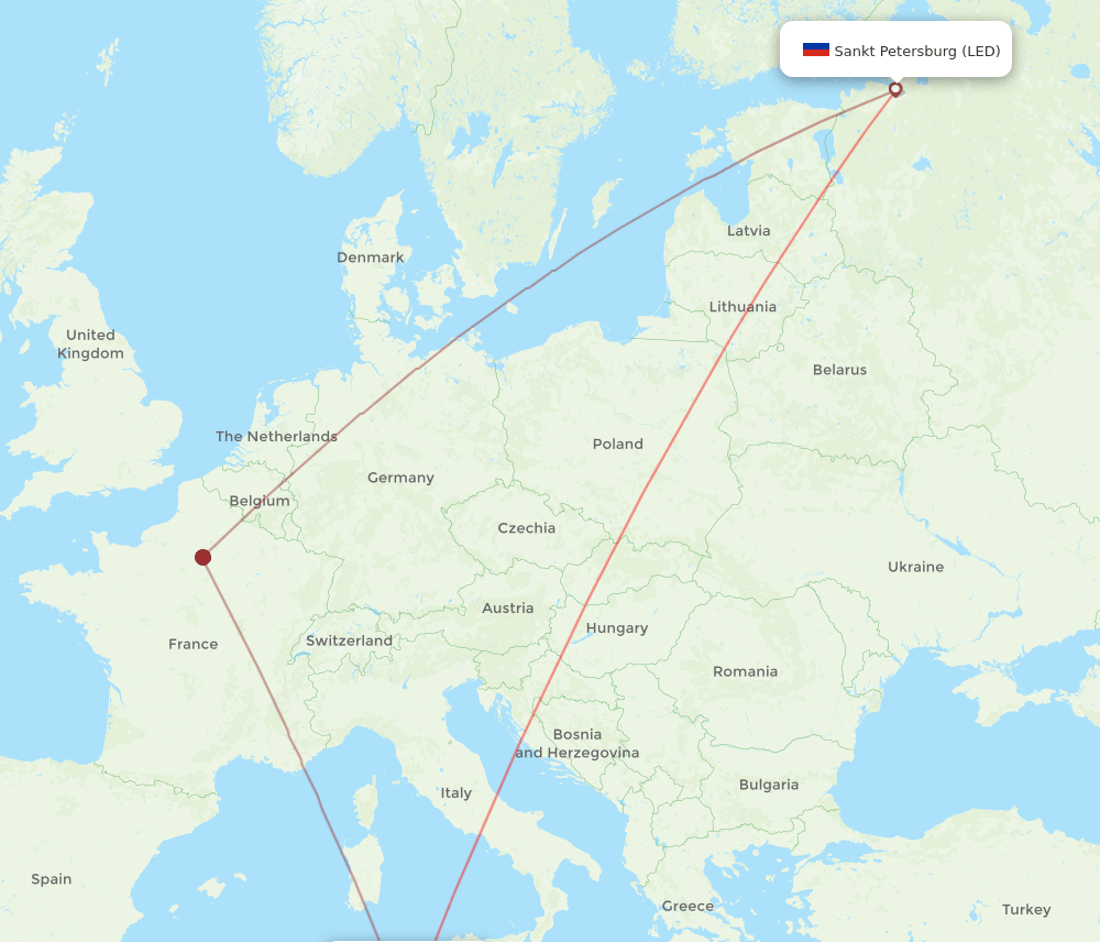 MIR to LED flights and routes map