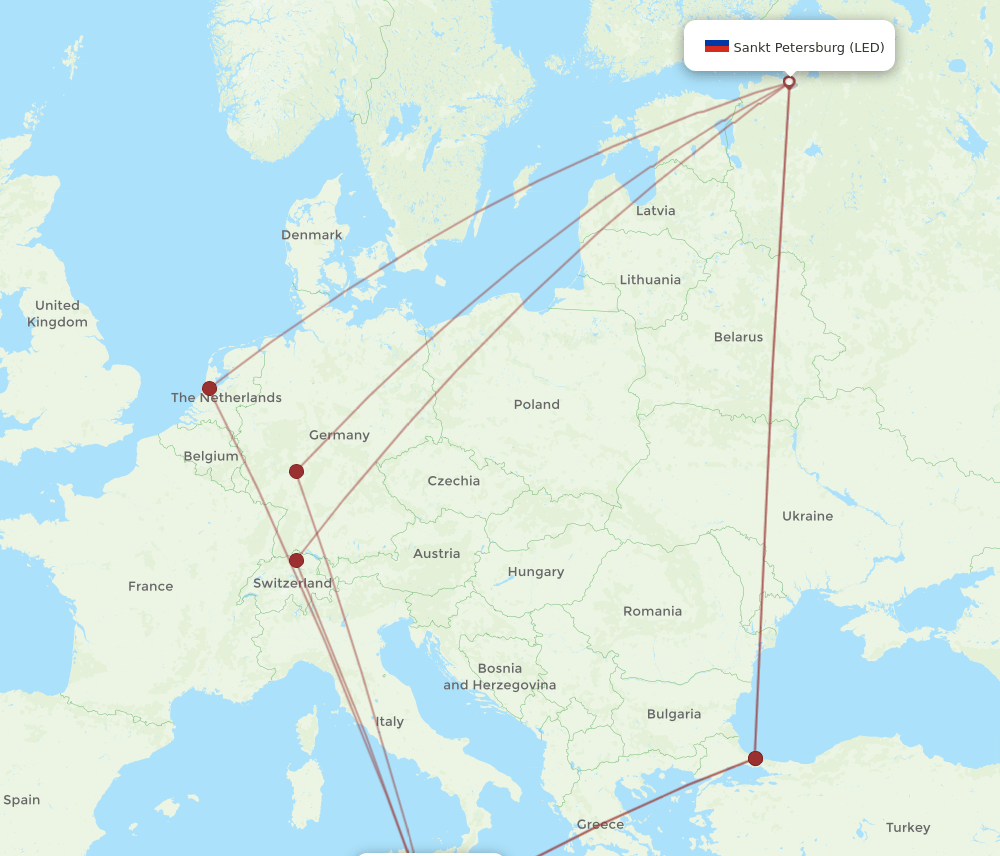 LED to MLA flights and routes map