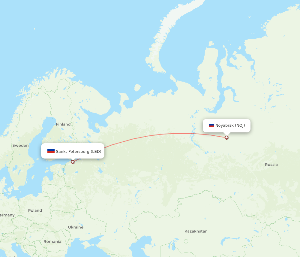 Saint Petersburg - Nojabrxsk route map and flight paths