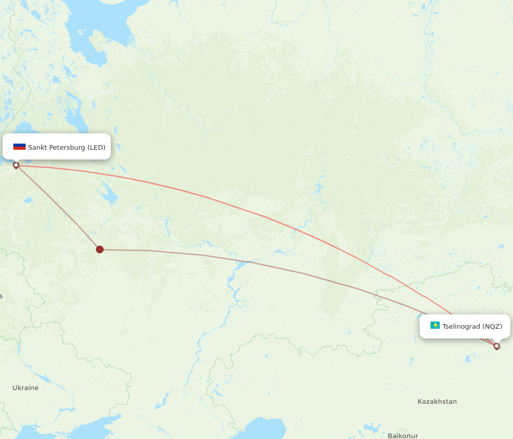 LED to NQZ flights and routes map