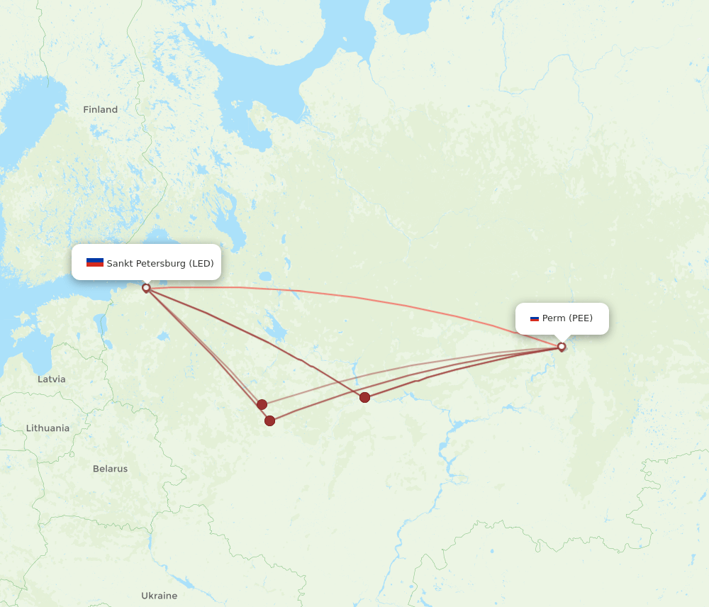 Saint Petersburg - Perm route map and flight paths