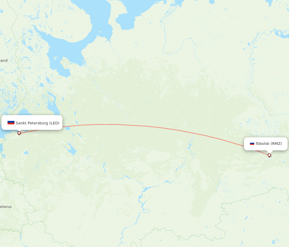 Saint Petersburg - Tobolsk route map and flight paths