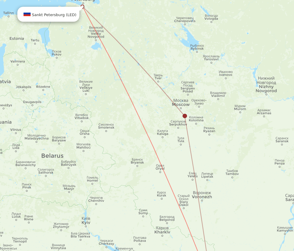 Saint Petersburg - Rostov route map and flight paths