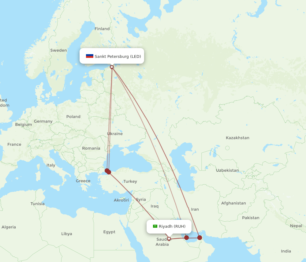 LED-RUH flight routes