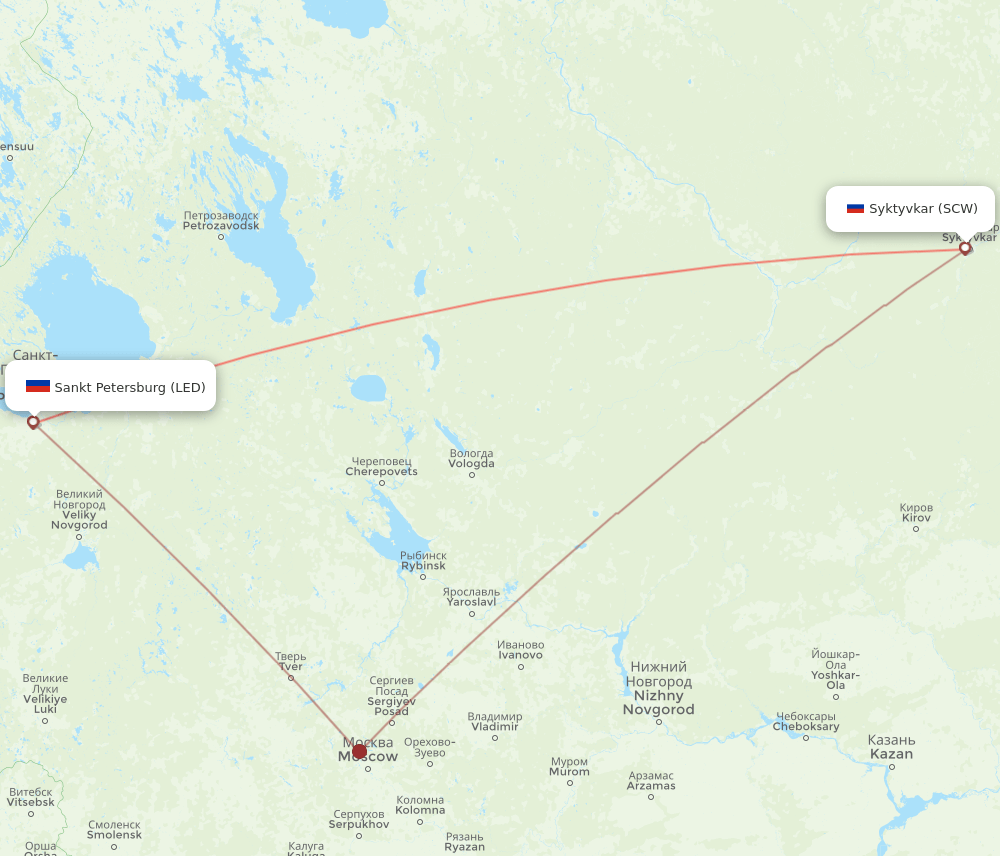 Saint Petersburg - Syktyvkar route map and flight paths