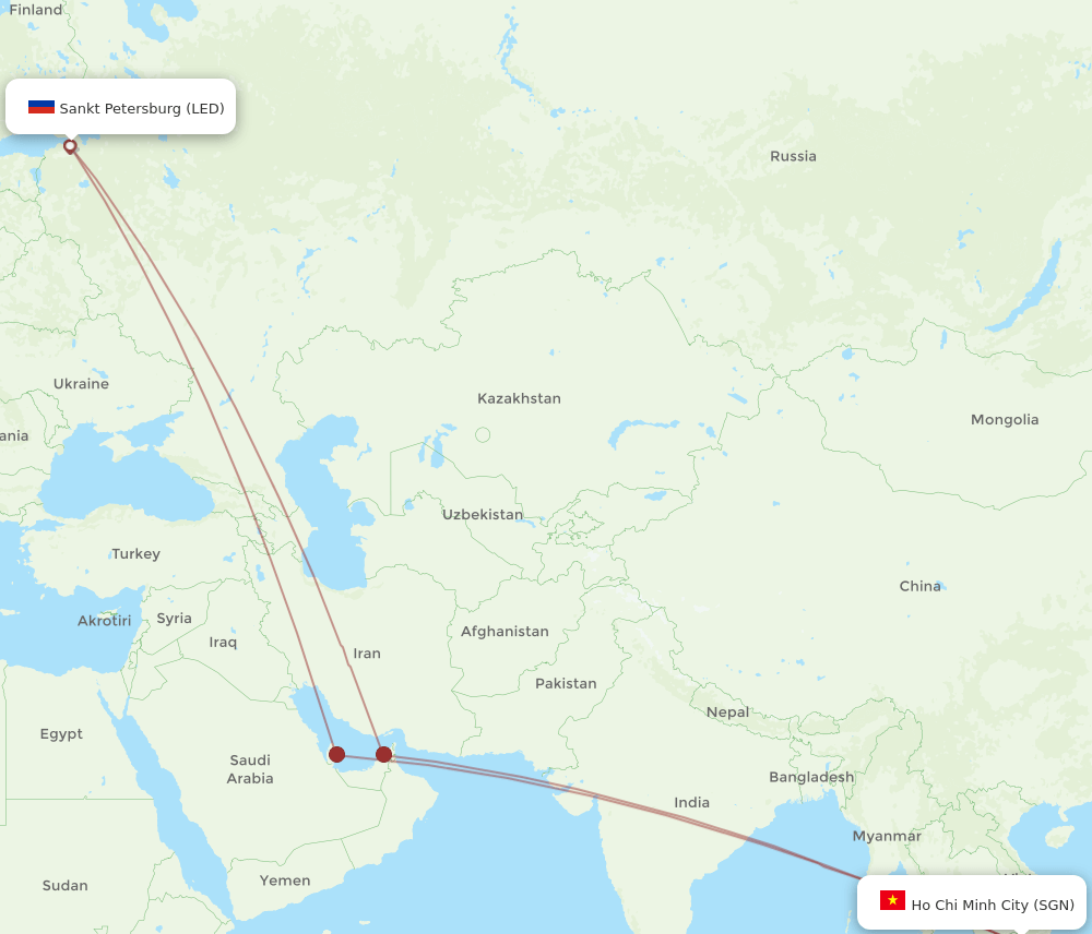 LED to SGN flights and routes map