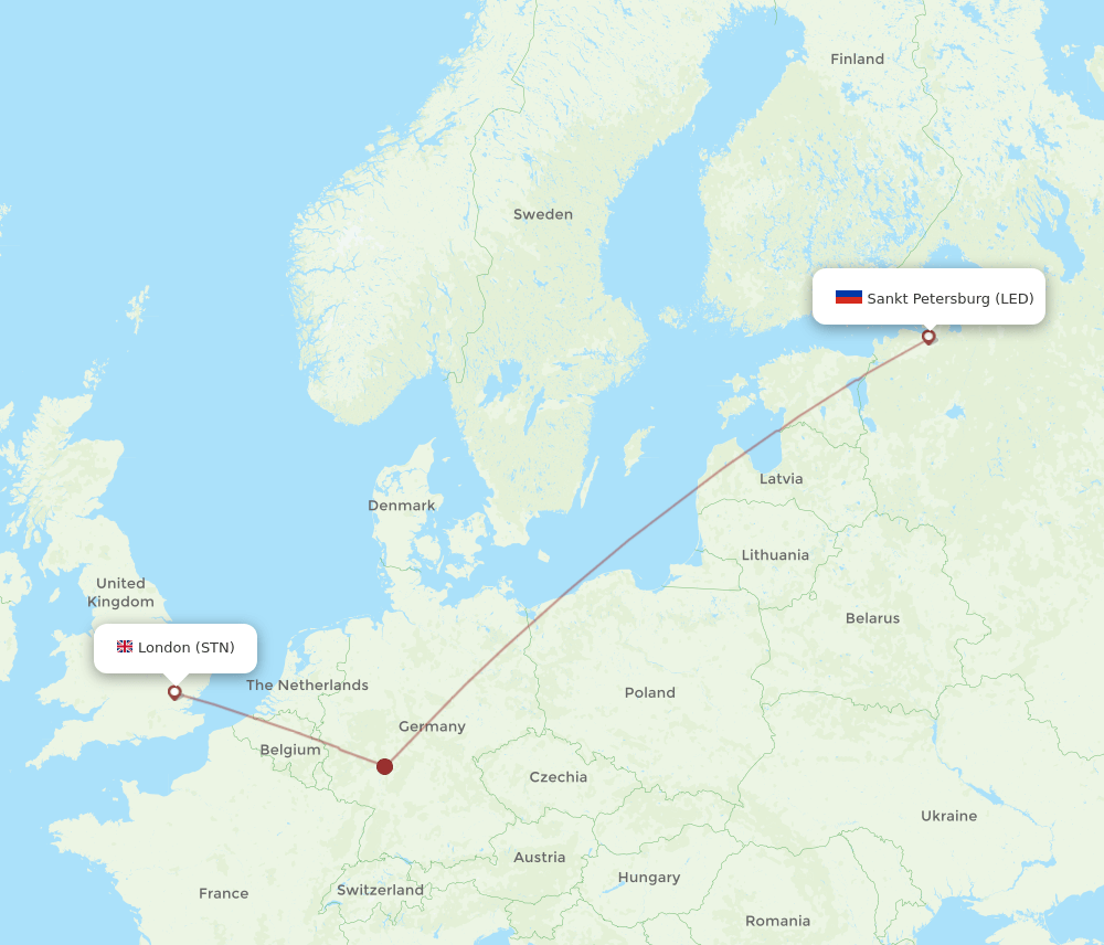 London - Saint Petersburg route map and flight paths
