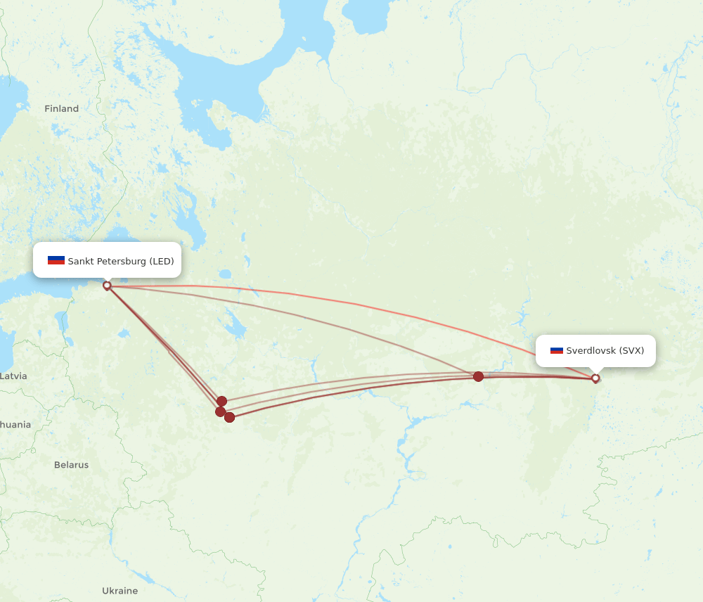 LED to SVX flights and routes map