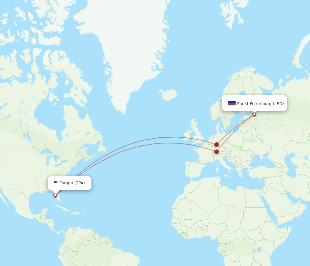 Saint Petersburg - Tampa route map and flight paths
